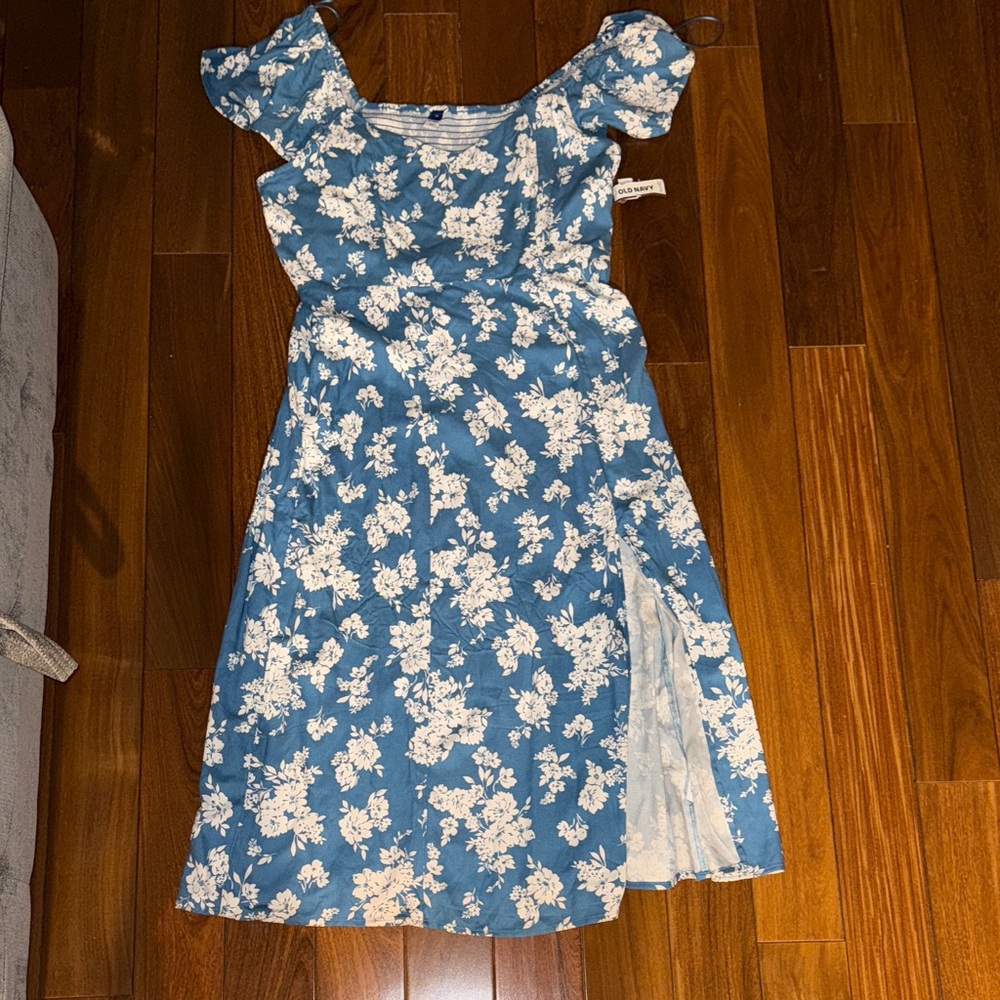 Old Navy Blue Dress with White Floral Design